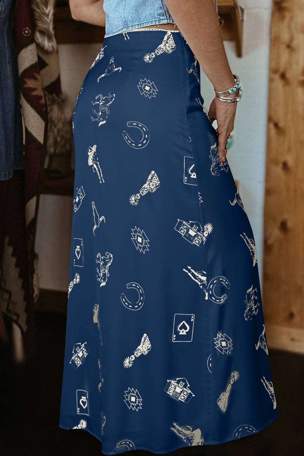 Western Rodeo Satin Maxi Skirt