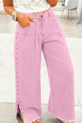 Pink Beaded Split Wide Leg Jeans