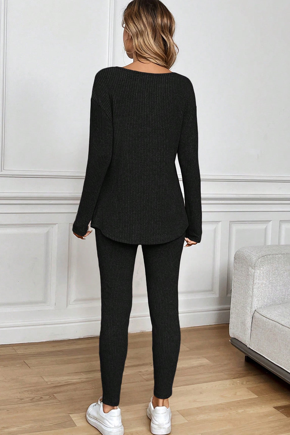 Cozy Ribbed Notch Neck Legging Set
