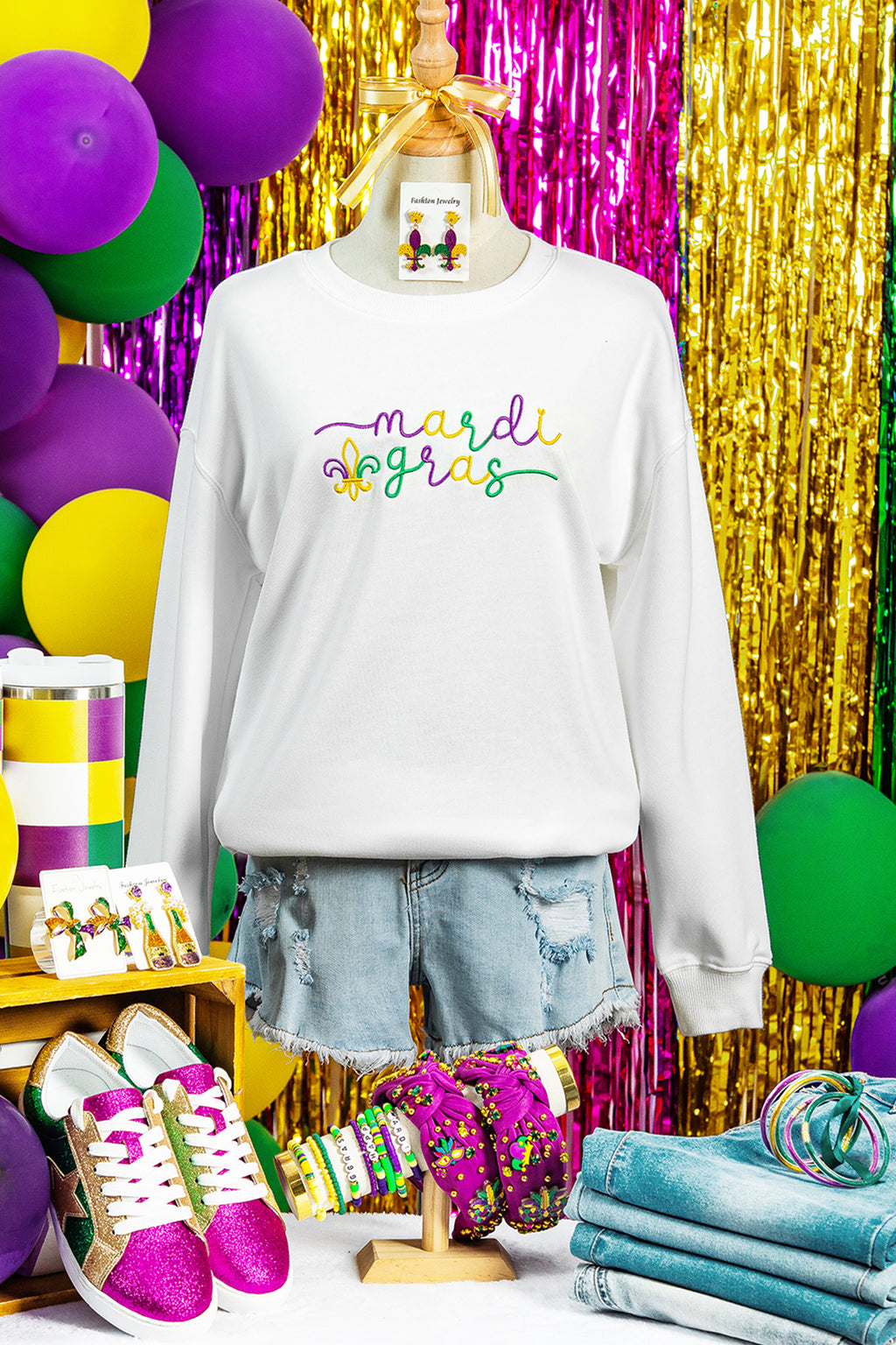 Mardi Gras Embroidered Fleur de Lis Sweatshirt
