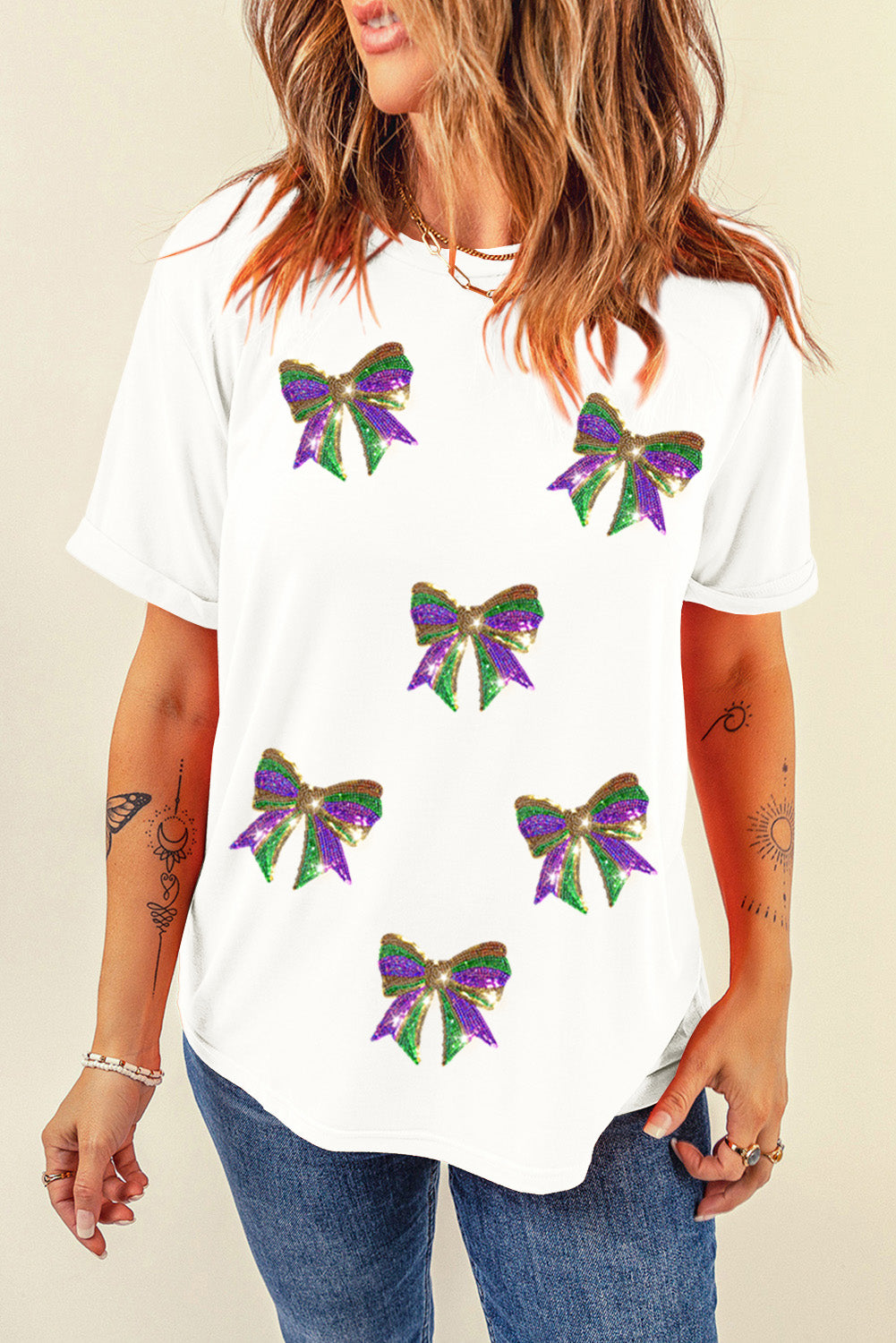 Mardi Gras Sequin Bow Tee