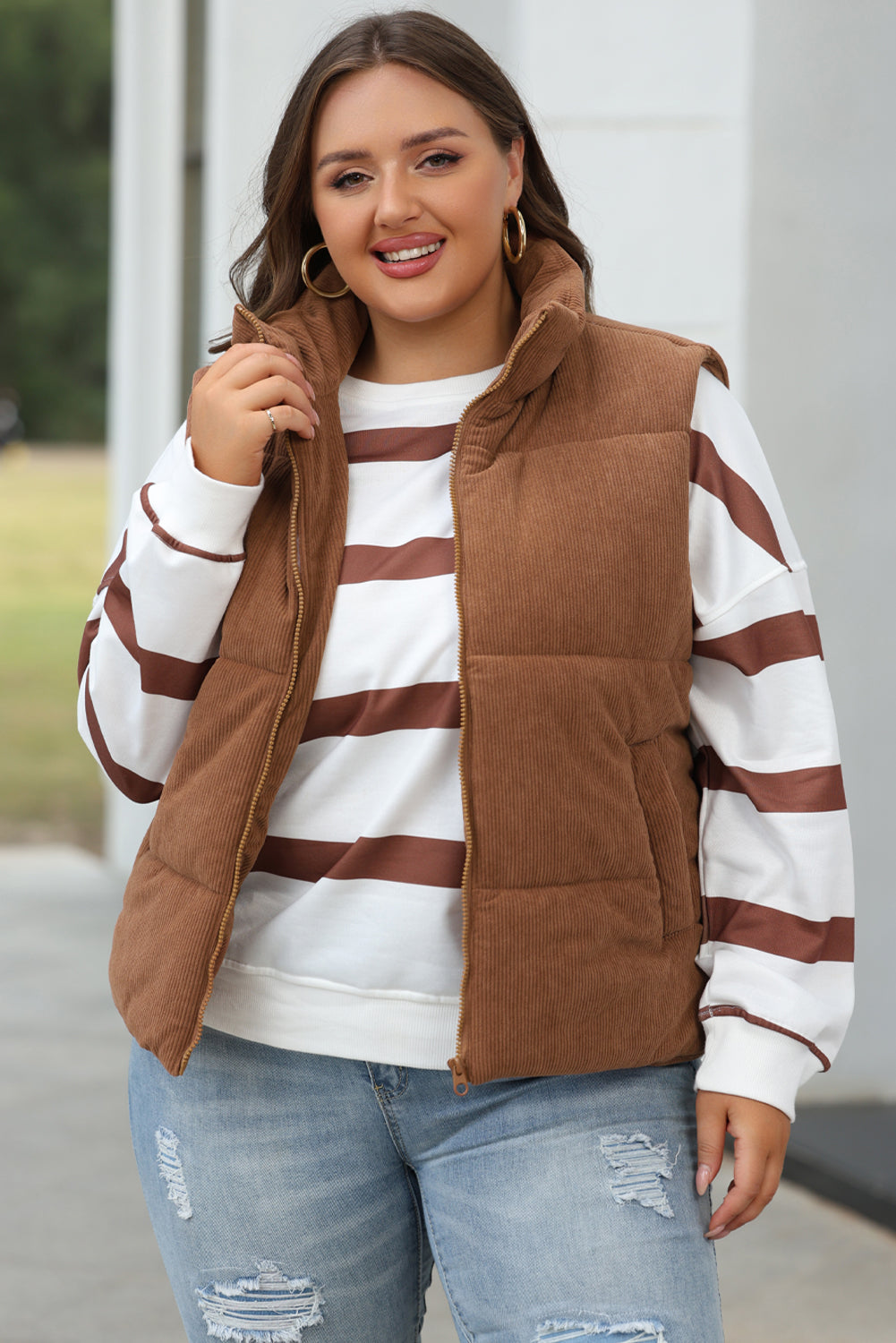 Coffee Corduroy Puffer Vest