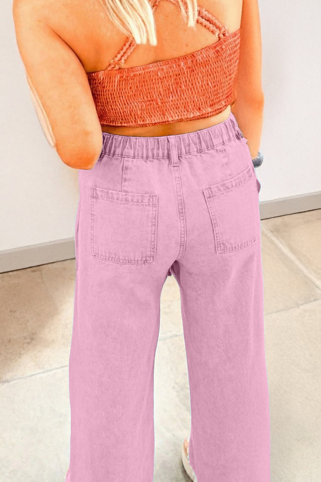 Pink Beaded Split Wide Leg Jeans