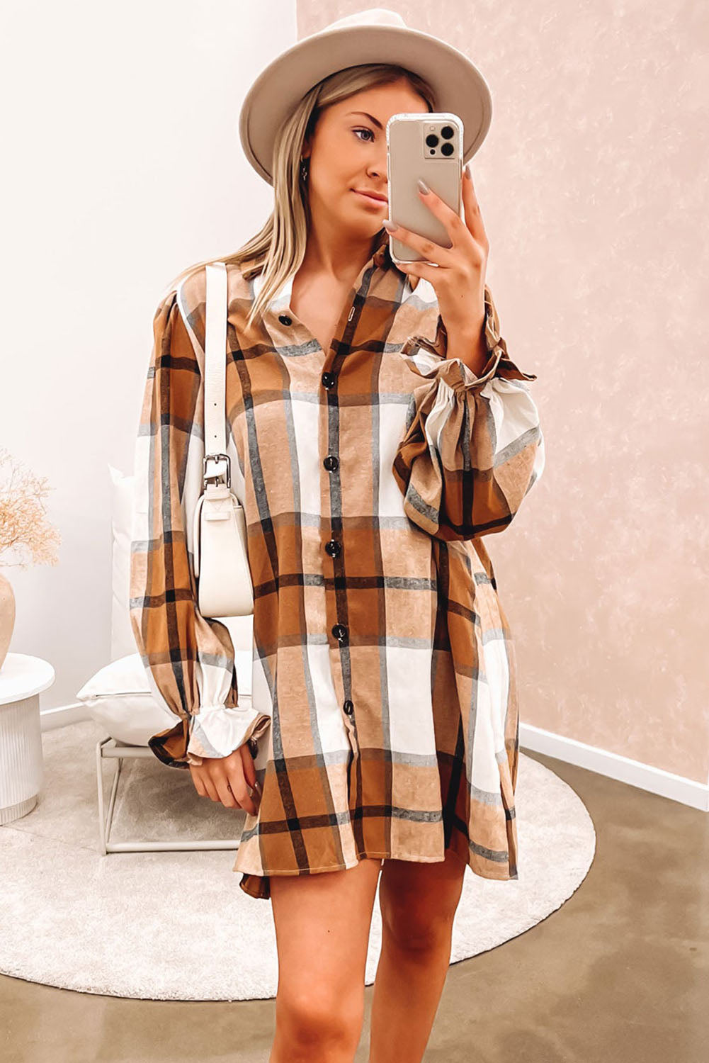 Southern Belle Plaid Ruffle Shirt Dress