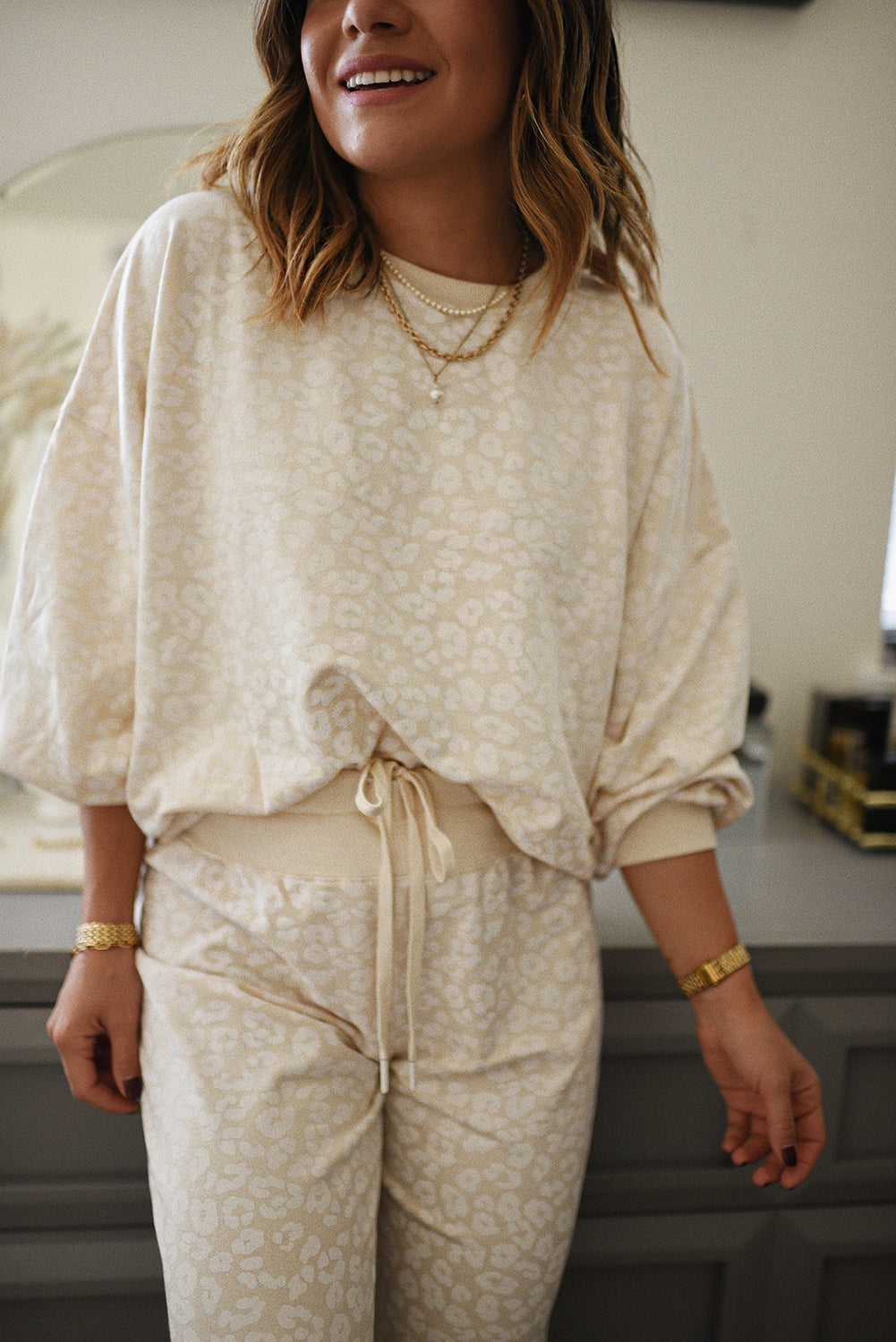 Cozy White Cheetah Lounge Set