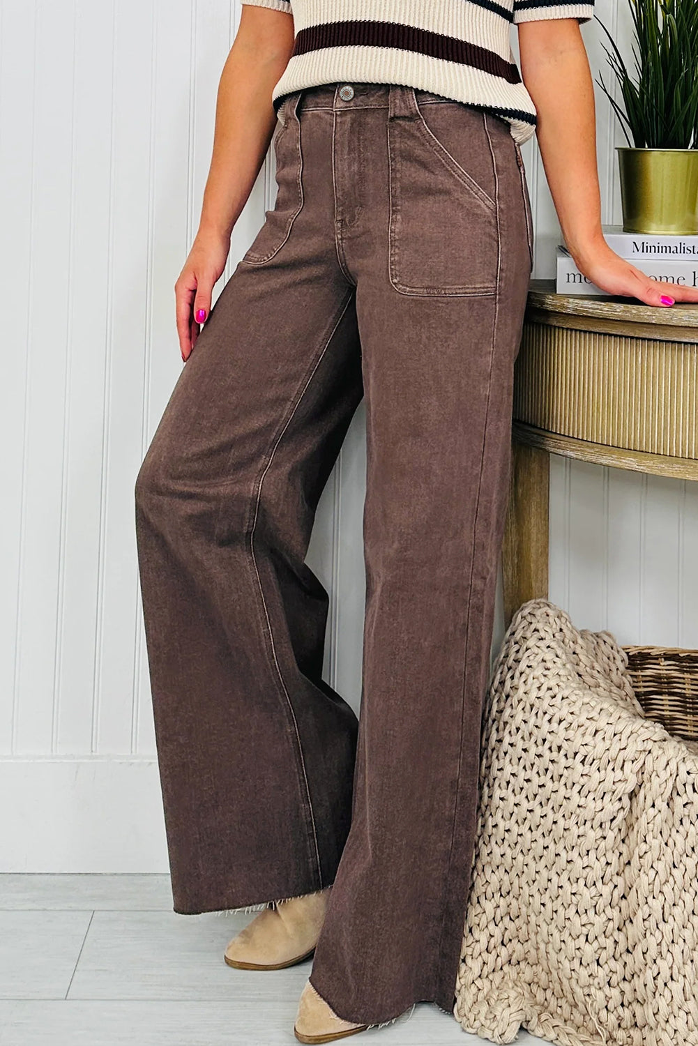 Retro Brown Washed Wide Leg Jeans