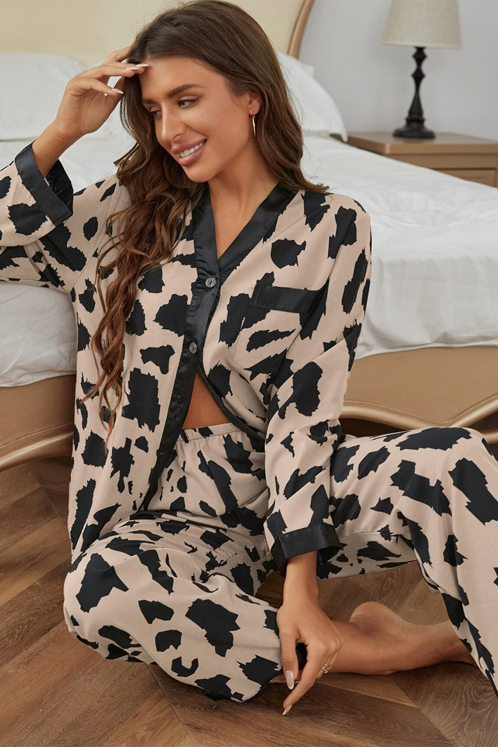Wild Side Contrast Trim Pajama Set